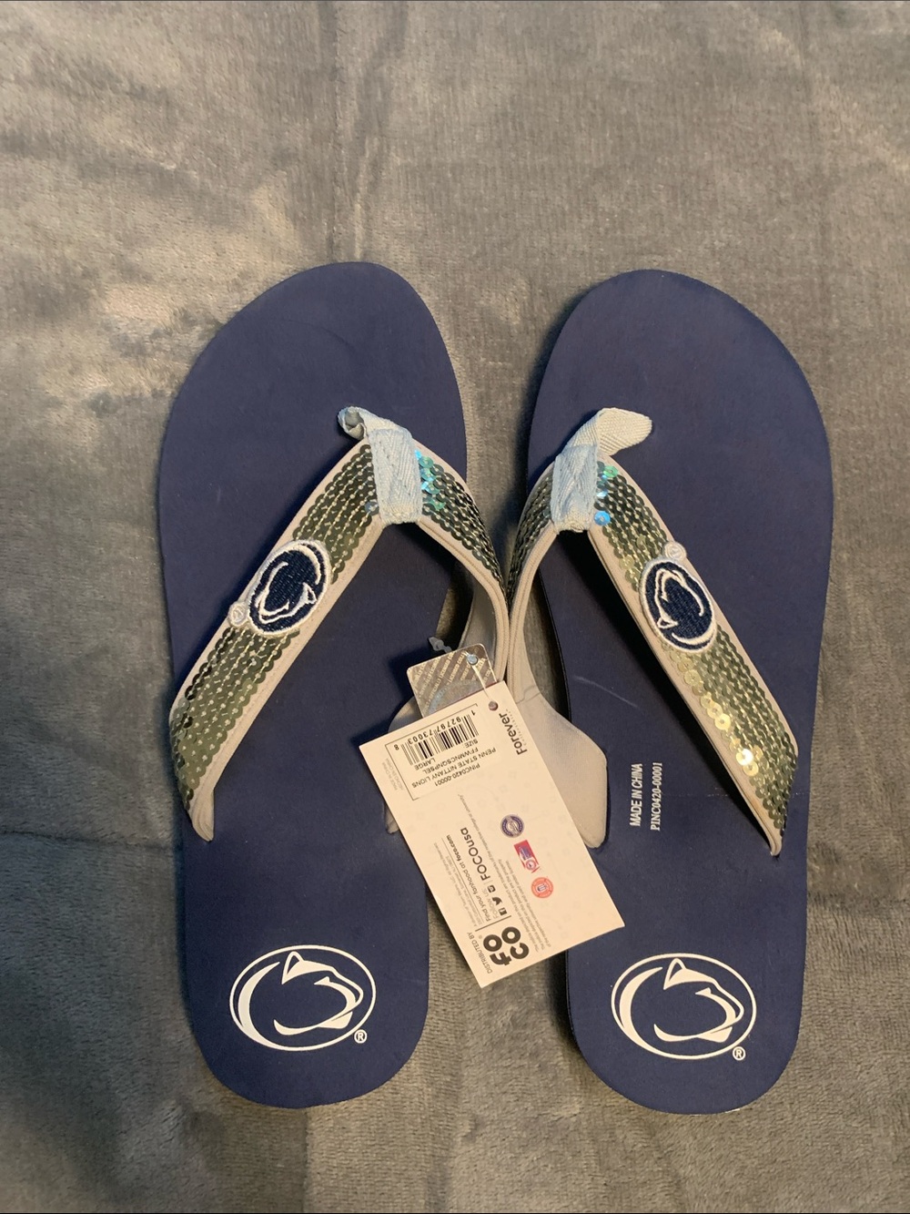 Women's Navy Blue Sequin Strap Flip Flops - Penn State